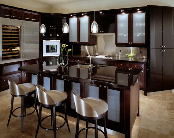 Black Kitchen Cabinets with Glass Doors