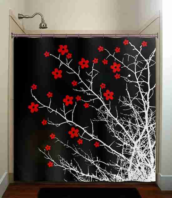 Red Black and White Shower Curtains