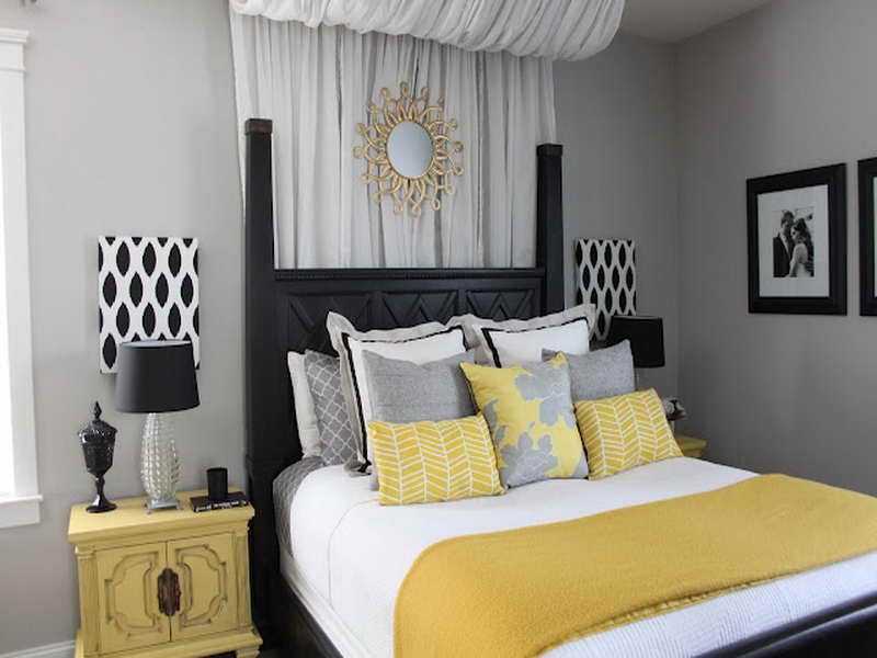 bedroom yellow gray decorating decor