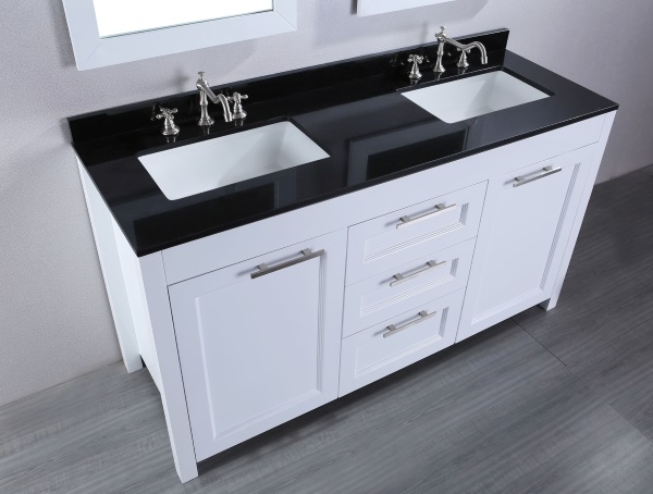 48 White Bathroom Vanity With Black Top