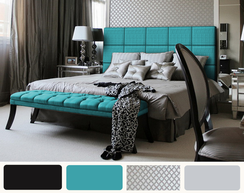 Teal Black and White Bedroom