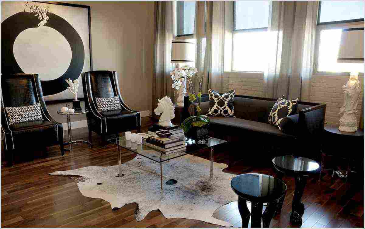 living room ideas with cowhide rug