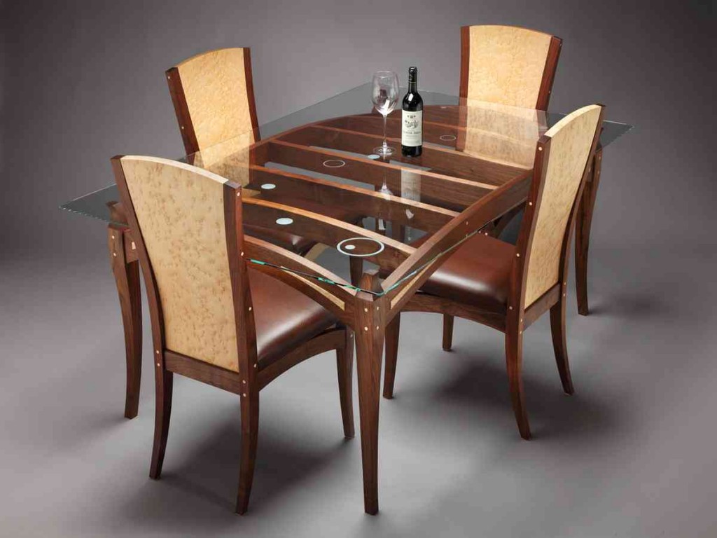 Glass Top Dining Table Set 4 Chairs