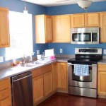 Blue Kitchen with Oak Cabinets