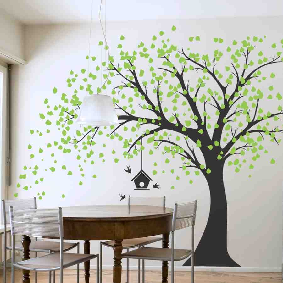 Large Wall Decals For Living Room Large Windy Tree With Birdhouse Wall Decal Tree Decals For Walls