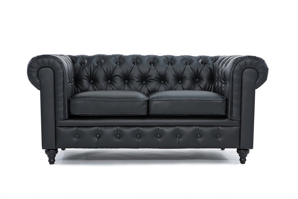 Classic Scroll Arm Tufted Bonded Leather Chesterfield