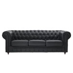 Classic Scroll Arm Tufted Button Bonded Leather Chesterfield Style Sofa