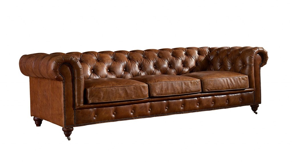 Crafters And Weavers Top Grain Vintage Leather Chesterfield Sofa