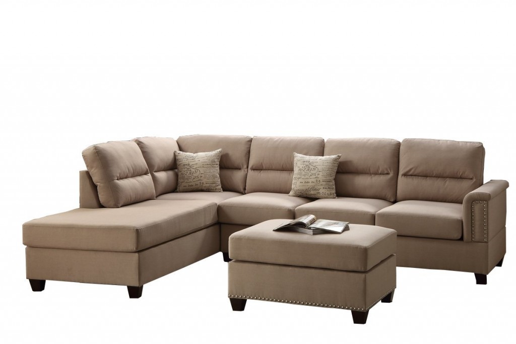 Poundex F7614 Bobkona Toffy Linen Like Left Or Right Hand Chaise Sectional