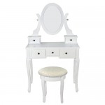 White Vanity Table Set Jewelry Armoire Makeup Desk Bench Drawer