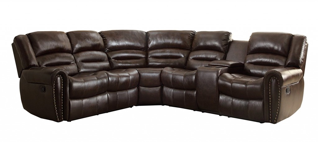 Homelegance 3 Piece Bonded Leather Sectional Reclining Nail Head Accent Sofa