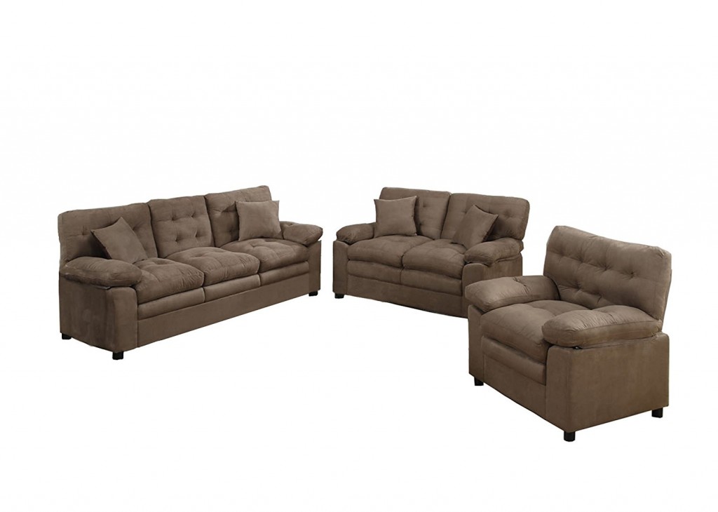 Poundex Bobkona Colona Mircosuede 3 Piece Sofa And Loveseat With Chair Set