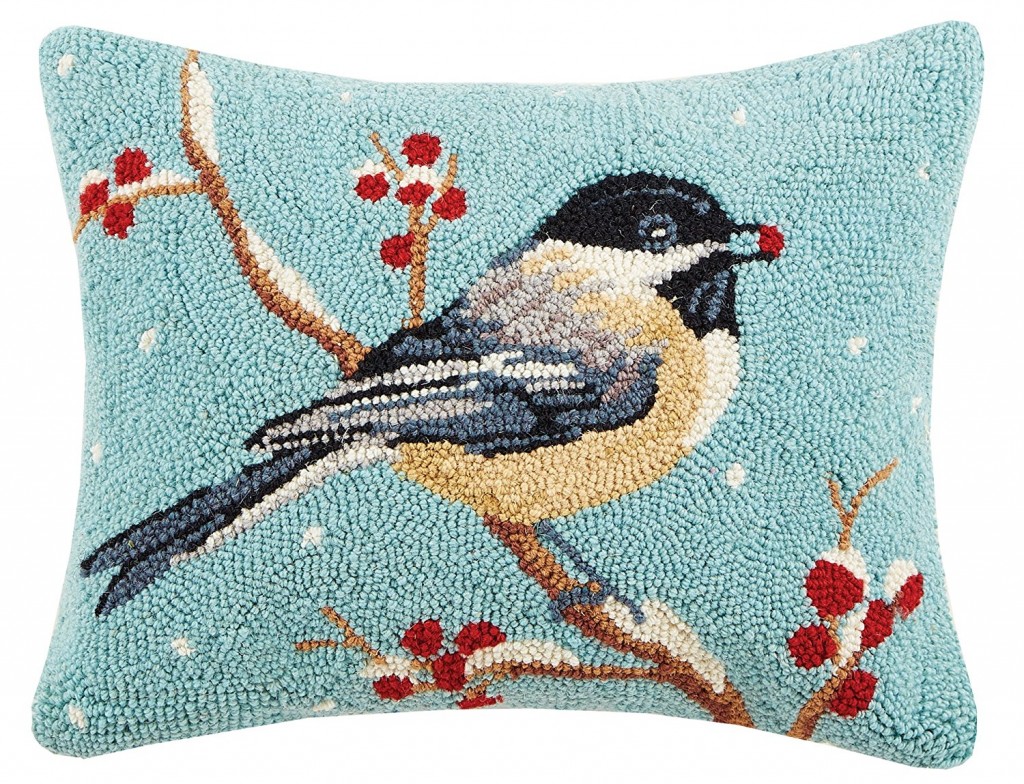 Peking Handicraft Chickadee Hook Wool Lumbar Pillow