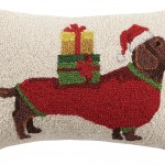 Peking Handicraft Christmas Dachshund Hook In Presents Wool Lumbar Pillow