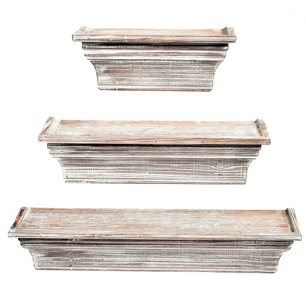 Rustic Torched Wood Wall Mounted Display Floating Shelves
