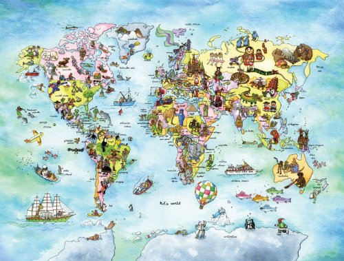 10.5 Feet Wide By 8 Feet High.Prepasted Robust Wallpaper Mural From A Photo Of Fun World Map